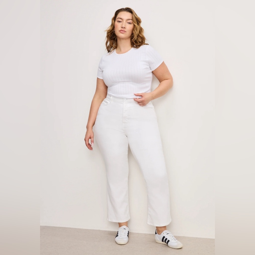 Good American GOOD LEGS CROPPED MINI BOOT JEANS Stretchy White 30 PLUS Size Wom